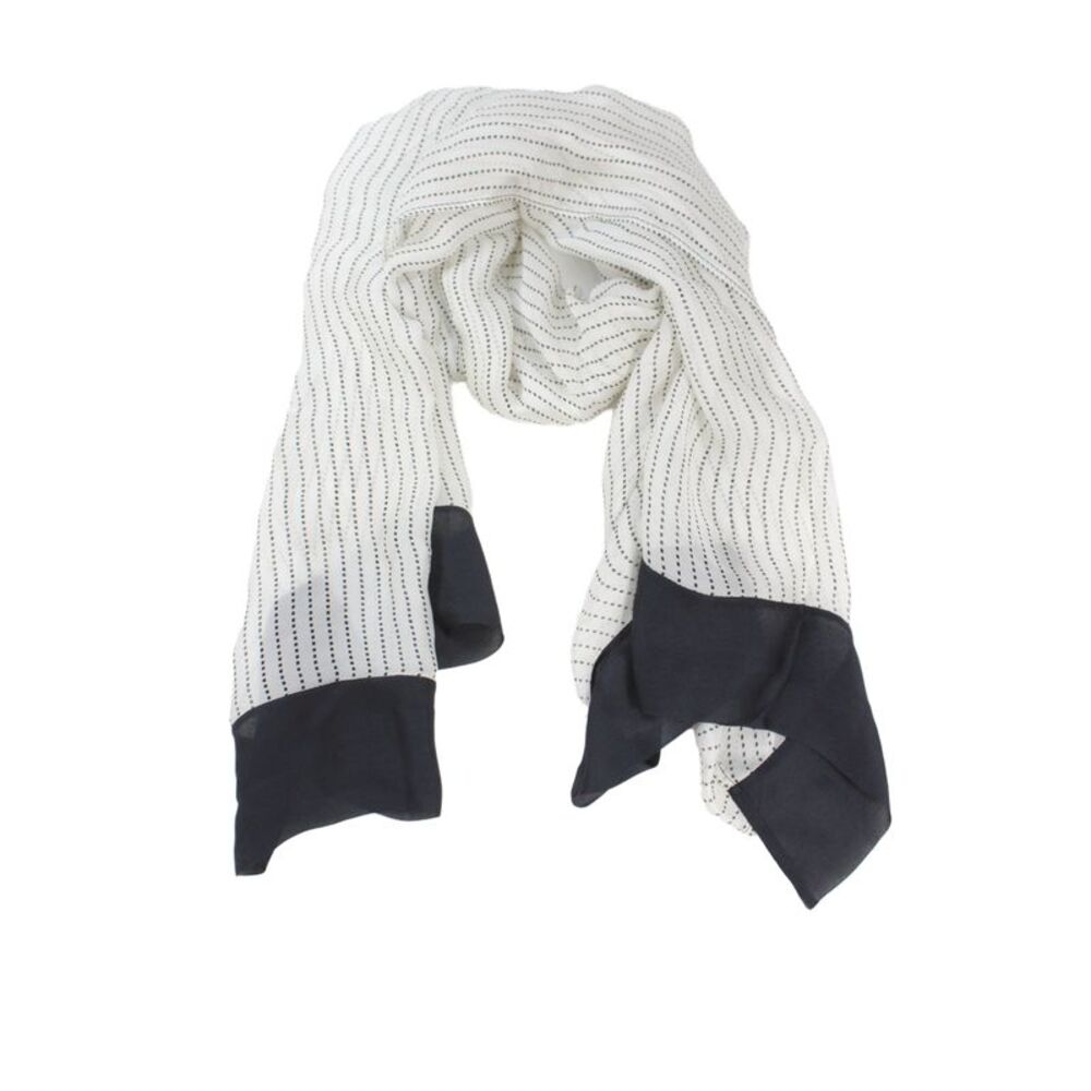 Designer Womens Lightweight Silk Square Striped Scarf White Black 62"x28"
